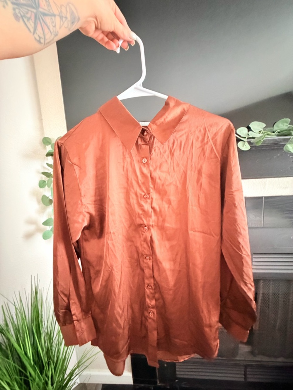 Jon & Anna Men's Satin Dress Shirt in Rust Brown